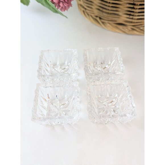 Antique 2" Square Cut Crystal Salt Cellars Set of 4 Cut Glass Spice Dishes Dips - Picture 4 of 8